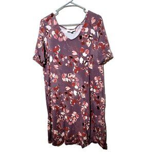 J Jill Pure Jill Dress Large Purple Mauve Floral Pockets Casual French Terry
